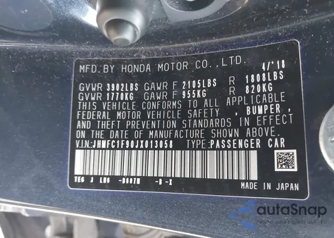 2018 Honda Civic Touring z USA, uszkodzony, nr VIN JHMFC1F90JX013058